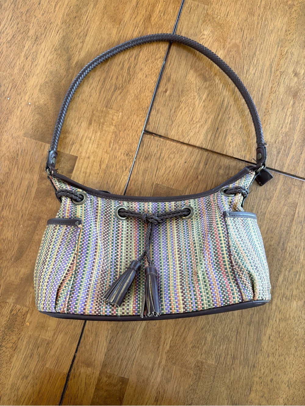 Y2K Mini Shoulder Purse Multicolor Woven Bag Tassel Accent Bratz 90s Vintage